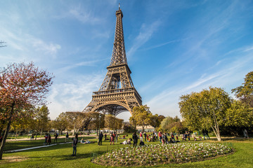 Paris, France - November, 2017. Eiffel tower on sunny day. Paris Best tourist Destinations in Europe