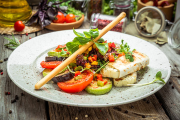 grilled vegetables, grilled suluguni cheese