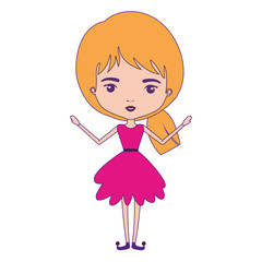 girly fairy without wings and blonde hair in magenta dress with purple contour