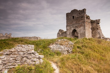 Fototapeta na wymiar Famous Ukrainian landmark: scenic summer view of the ruins of ancient castle in Kremenets, Ternopil Region, Ukraine