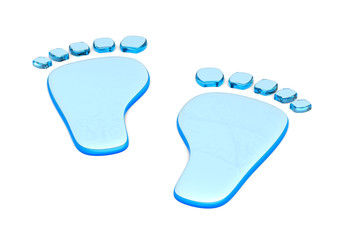 footprint from water on white background. Isolated 3D illustration