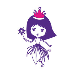 princess fairy with crown and magic wand on color sections silhouette