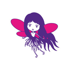 girly fairy with wings and long hair and dress in color sections silhouette