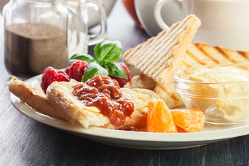 Fresh and continental breakfast table
