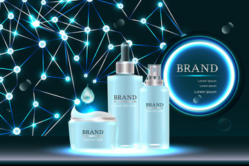 Cosmetic container with advertising background ready to use, luxury skin care ad. Illustration vector.