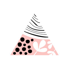 Abstract geometric textures in a triangle with plants, logo element, trendy colors and shapes vector illustration