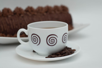 Coffe Cup Close Up with Coffee Beans Isoalted on White Background