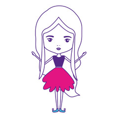 girly fairy without wings and long wavy hair and dress on color sections silhouette
