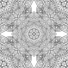 Vector seamless pattern mandala flower on a white background. Monochrome black and . Doodle lace . illustration. Round ornamental geometric doily tracery
