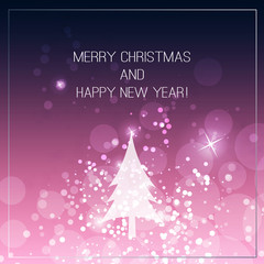 Colorful Happy Holidays, Merry Christmas Greeting Card With Label, Christmas Tree on a Sparkling Blurred Background