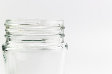 Closed up of transparent glass of bottle with spiral on top