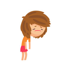 Unhappy sick girl cartoon character vector illustration