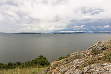 Fototapeta na wymiar Lake Victoria visible from the little village of Busagazi in Uganda, Africa. Shot on May 03 2017.