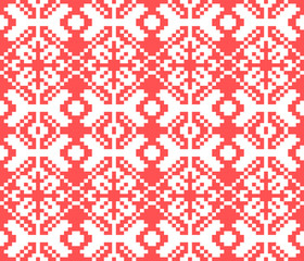 Vector knitted Christmas seamless pattern. New Year pixel endless texture. Nativity background.