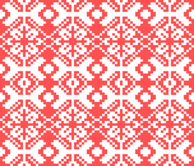Vector knitted Christmas seamless pattern. New Year pixel endless texture. Nativity background.