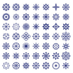 Big vector snowflakes set in flat style. Colorful Christmas texture, New Year pattern. Nativity elements.