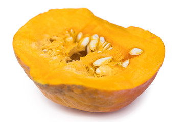 Fesh Pumpkin (close-up shot) isolated on white background