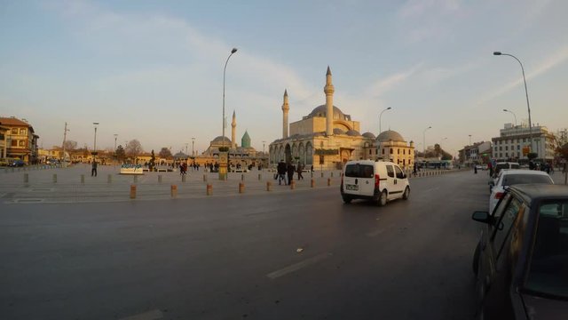 modern city tram and Selimiye Mosque contrast of the modern world