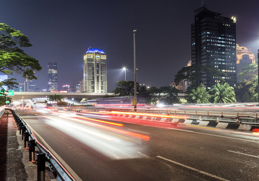 Traffic night rush in Jakarta, Indonesia capital city.