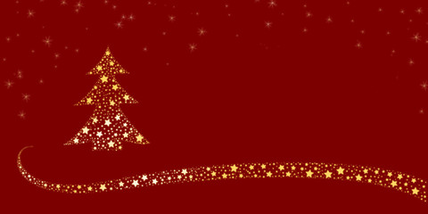 rote Vorlage für Weihnachtskarte mit Christbaum aus goldenen Sternen