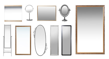 Set of mirrors on white background