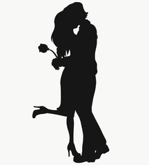 Silhouette of a beautiful kissing couple