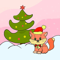 Cute little kitten and Christmas