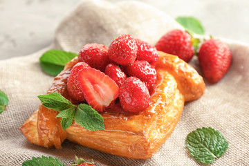 Delicious pastry on sackcloth