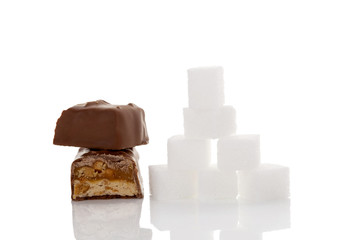 Chocolate bar and sugar cubes.