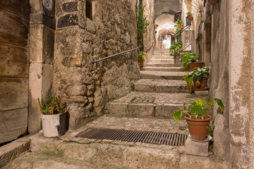 Fototapeta na wymiar Pacentro (L'Aquila, Italy) - Night landscape of the little ancient town