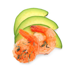 Delicious grilled shrimps on white background