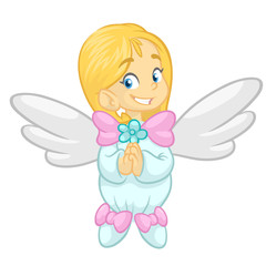 Cute happy Christmas girl angel character. Vector illustration isolated