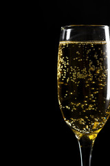 glass of champagne on black background