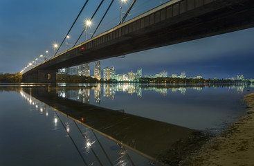 View of Moskovsky bridge and Obolon, Kyiv, Ukraine