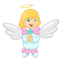 Cute happy Christmas angel character. Vector illustration isolated. Design for print, poster, sticker, greeting card or invitation