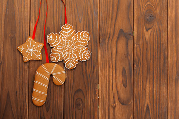 Christmas cookies on  wood background