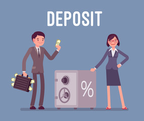 Deposit man and woman money investors