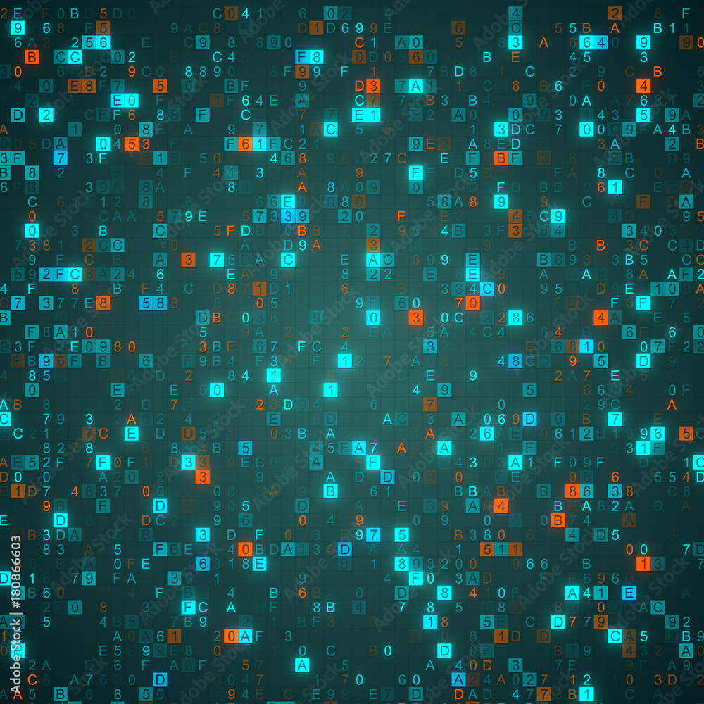 Poster digital data hex code glowing symbols