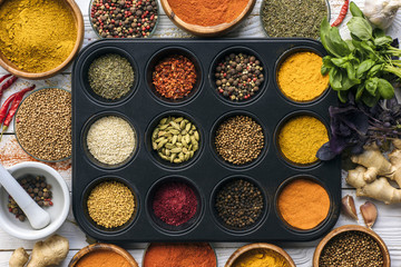black tray with spices