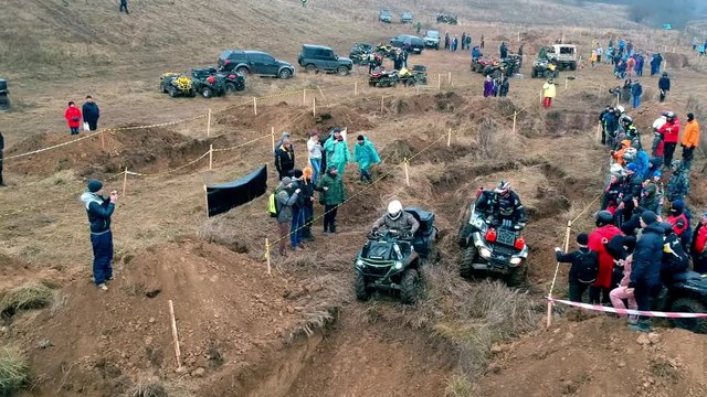 Off road race open event near Poltava, Ukraine. Autumn, cloudy weather.