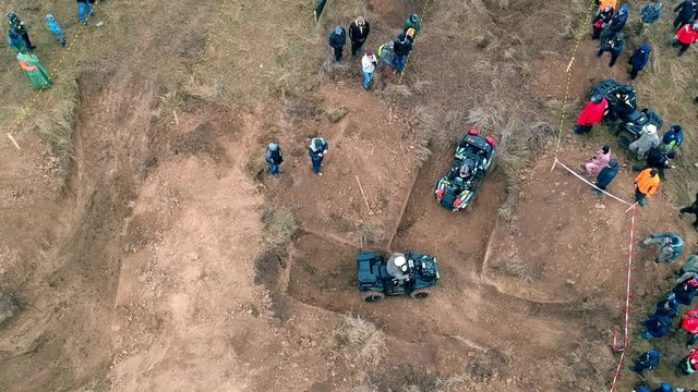 Off road race open event near Poltava, Ukraine. Autumn, cloudy weather.