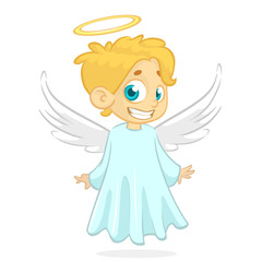Vector cartoon illustration of Christmas angel with nimbus and wings. Cupid cartoon