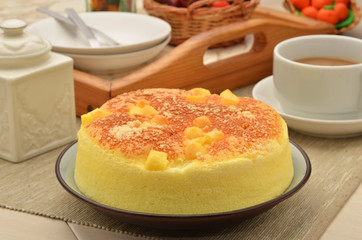 Delicious cheese cake on the table  