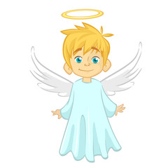 Vector cartoon illustration of Christmas angel with nimbus and wings. Cupid cartoon