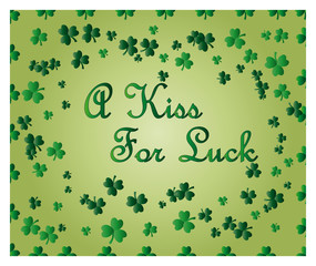 Greeting card of St. Patrick with sparkling green leaves of the clover and place for the text.