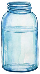 jar of water watercolor illustration on white background - 180869885