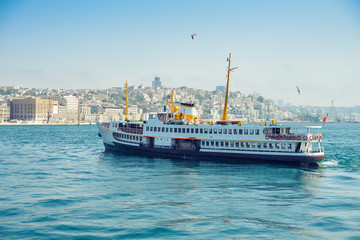 Fototapeta premium The ship carries passengers along the Bosporus Strait. 