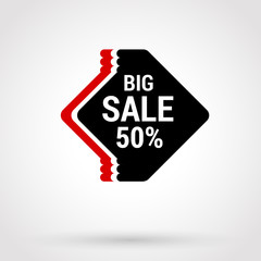 Sale sticker with hand drawn elements in red and black colors on white background. Big sale.