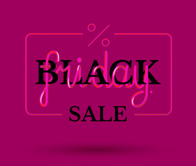 Hand drawing lettering Black Friday in black and pink colors on dark pink background.