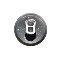 close- up of top view Aluminum used tin can recycle isolated on white background. Save the earth. Fresh cold drink. 